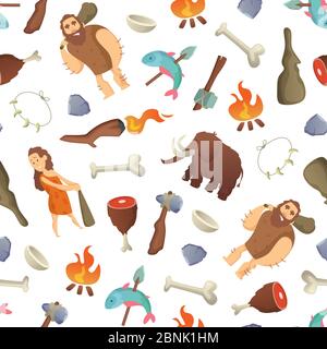 Vector cartoon cavemen background or pattern illustration Stock Vector