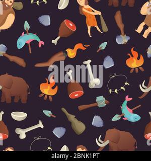 Vector cartoon cavemen pattern illustration Stock Vector