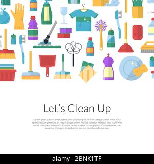 Vector cleaning flat icons background illustration on white Stock Vector