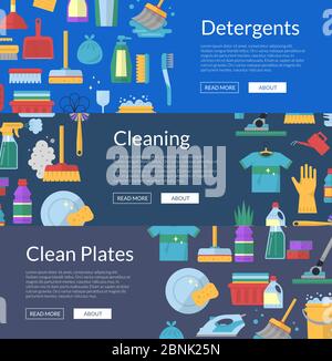 Flat cleaning service banners template concept vector illustration ...