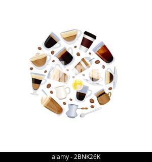Vector different types of coffee with beans illustration Stock Vector