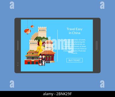 Travel in china banner on tablet Stock Vector