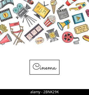 Vector cinema doodle icons background illustration Stock Vector