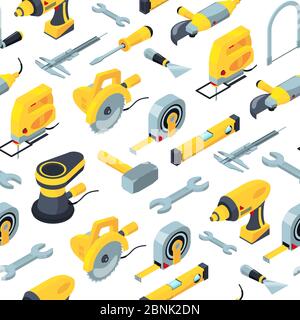 Vector construction tools isometric icons background or pattern illustration Stock Vector