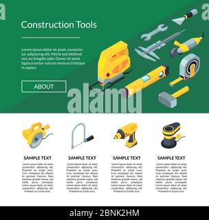 Vector construction tools isometric icons website Stock Vector
