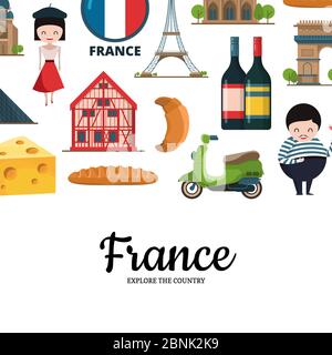 Vector cartoon France sights and objects Stock Vector
