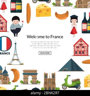 Vector cartoon France sights and objects Stock Vector