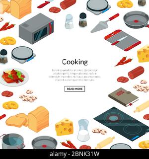 Vector cooking food isometric background Stock Vector