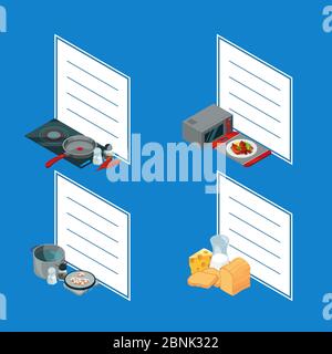 Vector cooking food isometric objects stickers Stock Vector
