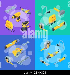 Vector construction tools isometric icons concept illustration Stock Vector