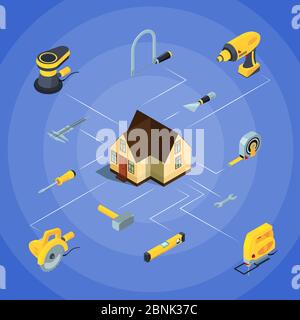 Vector construction tools isometric icons infographic illustration Stock Vector