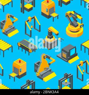Vector isometric conveyor background or pattern illustration Stock Vector