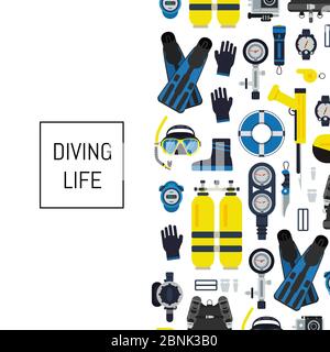 Vector underwater diving equipment illustration in flat style Stock Vector