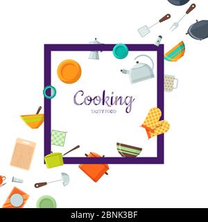 Vector kitchen utensils flat icons Stock Vector