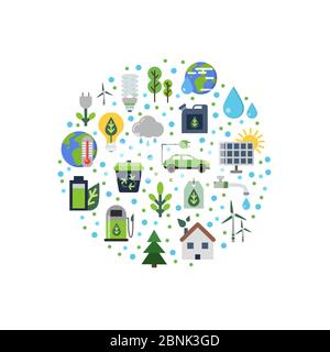 Vector ecology flat icons gathered in circle illustration Stock Vector