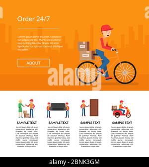 Vector delivery flat elements website landing page template illustration Stock Vector