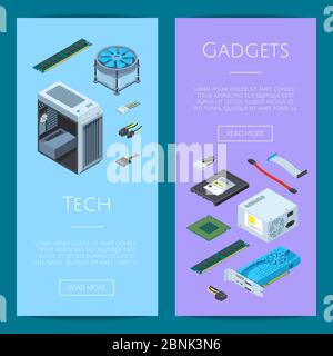 Vector isometric electronic devices vertical web banners illustration Stock Vector