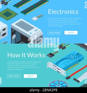 Vector isometric electronic devices horizontal web banners illustration Stock Vector