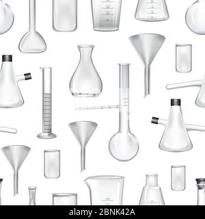 Vector pattern background illustration with chemical laboratory glass tubes Stock Vector