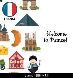 Vector cartoon France sights and objects background Stock Vector