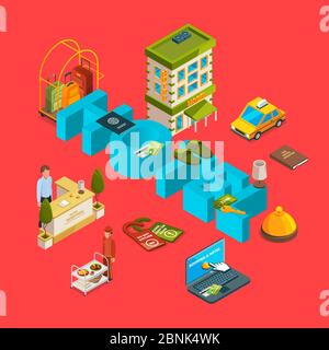 Vector isometric hotel icons infographic concept illustration Stock Vector