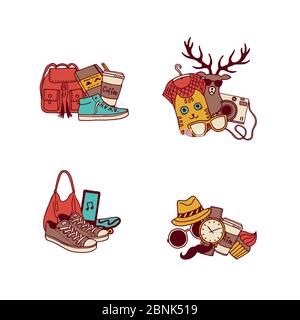 Vector hipster doodle icons illustration. New fashion sketch elements Stock Vector