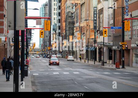 Yonge Street empty in Toronto during Covid-19 Stock Photo