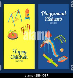 Vector isometric playground objects web banners illustration Stock Vector