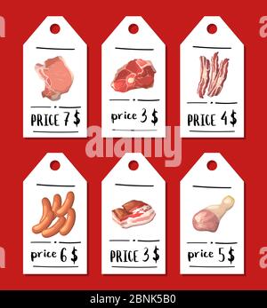 Vector cartoon meat elements sale tags Stock Vector