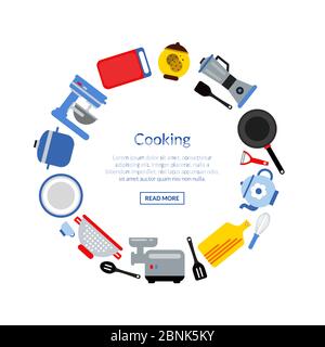 Vector flat style kitchen utensils in circle form Stock Vector