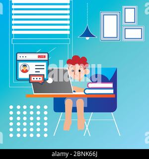 illustration of teacher on computer screen. Online education concept Stock Vector