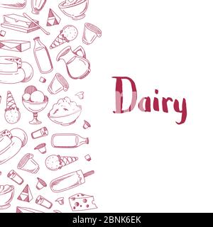 Vector sketched dairy products illustration Stock Vector