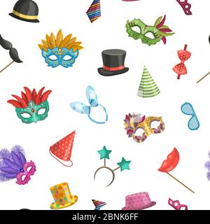Vector pattern or background illustration with masks and party accessories Stock Vector