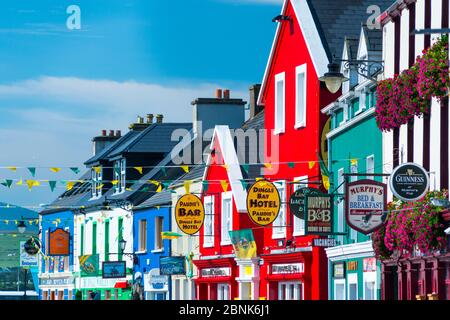 Colourful painted house facades in Dingle village, Dingle Peninsula, County Kerry, Ireland, Europe. September 2015. Stock Photo