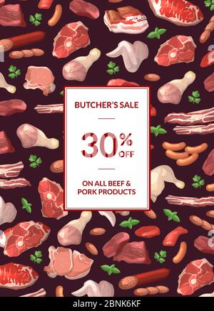 Vector cartoon meat elements sale poster Stock Vector