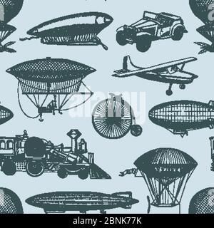 Vector pattern or background illustration vintage hand drawn airships Stock Vector