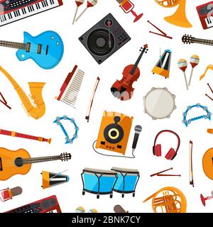 Vector cartoon musical instruments pattern or background illustration Stock Vector