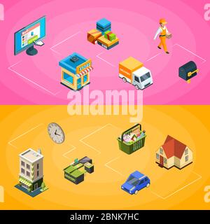Vector isometric online shopping icons infographic concept illustration Stock Vector