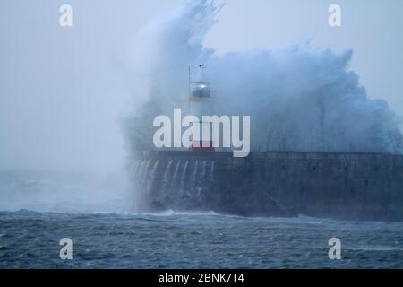 Stormy seas in Newhaven Harbour, Sussex, England, UK. October 2013. Stock Photo