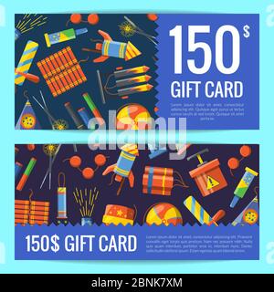 Vector cartoon pyrotechnics discount or gift card voucher templates Stock Vector