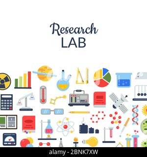 Vector flat style science icons background with place for text Stock Vector