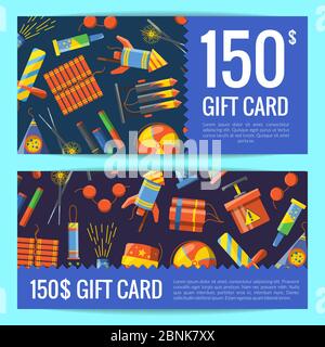 Vector cartoon pyrotechnics discount or gift card voucher templates Stock Vector