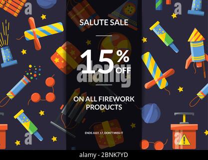 Vector cartoon pyrotechnics sale background illustration Stock Vector