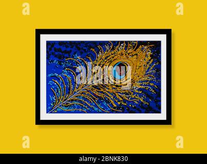 Artificial Peacock Feather in a frame - Wall Hanging  Showpiece Stock Photo
