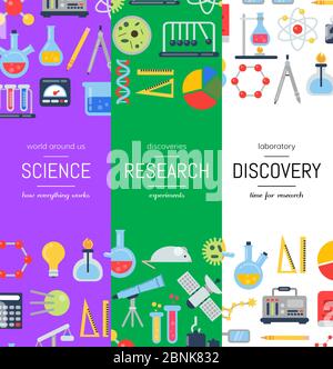 Vector web banner templates with flat style science icons Stock Vector