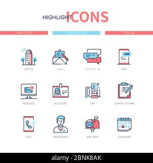 Contact us - line design style icons set Stock Vector