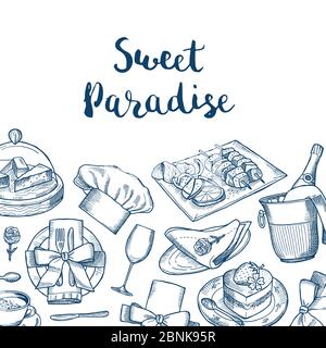 Vector hand drawn restaurant or room service elements Stock Vector