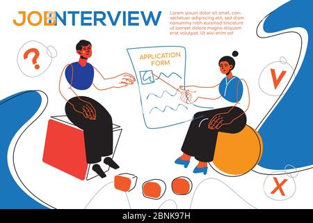 Job interview - colorful flat design style web banner Stock Vector