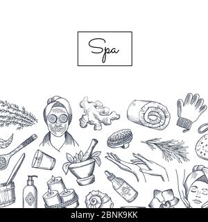 Vector hand drawn spa elements background with place for text illustration Stock Vector