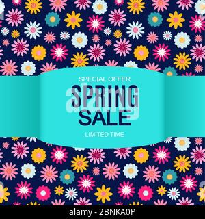 Spring Sale Cute Background with Flowers. Vector Illustration Stock Vector